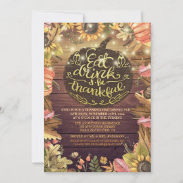 Rustic Wood Autumn Maple Thanksgiving Dinner Party Kaart