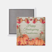Rustic Wood Autumn Oranje pomkins Fall Leaves Sq Magneet (Voorkant / Achterkant)