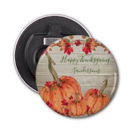 Rustic Wood Autumn Oranje pompoenen Button Flesopener
