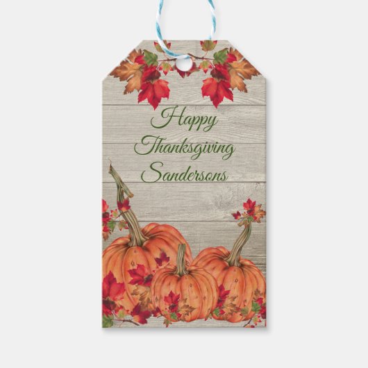 Rustic Wood Autumn Oranje pompoenen Cadeaulabel (Voorkant)