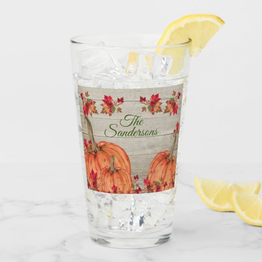 Rustic Wood Autumn Oranje pompoenen Glas (Achterkant ijs)