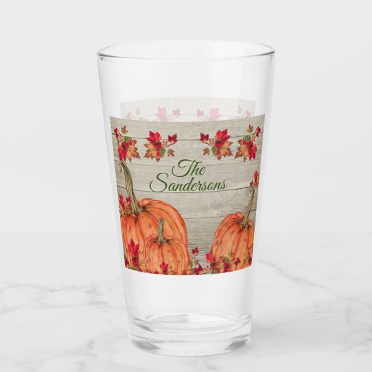 Rustic Wood Autumn Oranje pompoenen Glas (Voorkant)