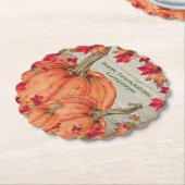 Rustic Wood Autumn Oranje pompoenen Kartonnen Onderzetters (Gekanteld)