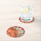 Rustic Wood Autumn Oranje pompoenen Kartonnen Onderzetters (Insitu)