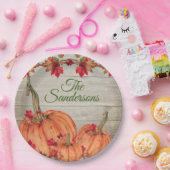 Rustic Wood Autumn Oranje pompoenen Papieren Bordje (Feest)