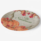 Rustic Wood Autumn Oranje pompoenen Papieren Bordje (Gekanteld)