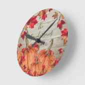 Rustic Wood Autumn Oranje pompoenen Ronde Klok (Hoek)