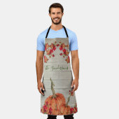 Rustic Wood Autumn Oranje pompoenen Schort (Gedragen)