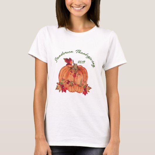 Rustic Wood Autumn Oranje pompoenen T-shirt (Voorkant)