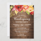 Rustic Wood Autumn Red Floral Thanksgiving Kaart (Voorkant)