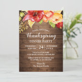 Rustic Wood Autumn Red Floral Thanksgiving Kaart (Staand voorkant)