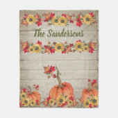 Rustic Wood Autumn Sunflower Pumpkins Fall Leaves Fleece Deken (Voorkant)