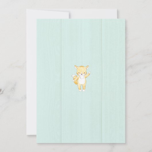 Rustic Wood Baby Animals Douche Uitnodiging | Mint (Achterkant)