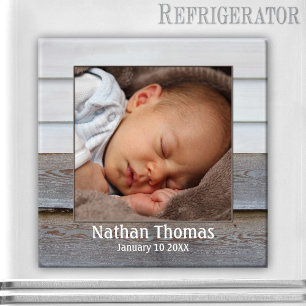 Rustic Wood Baby Boy Foto Lijst Magnet