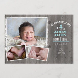Rustic Wood Baby Boy Geboorteaankondiging Aankondiging