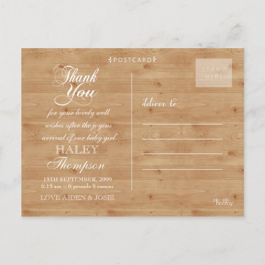 Rustic Wood Baby Dank u Photo Post Kaart (Achterkant)