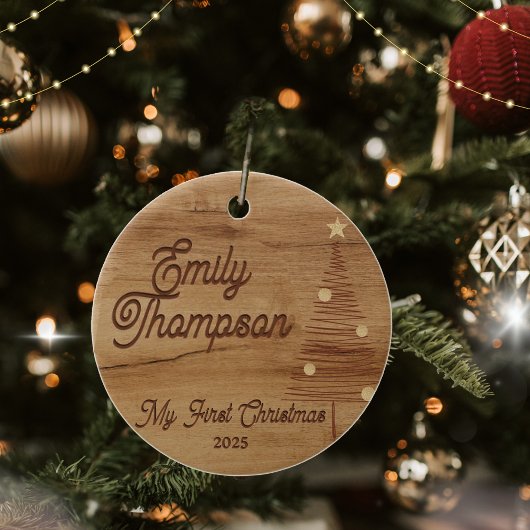 Rustic Wood Baby eerste kerstdag 2025 Keramisch Ornament