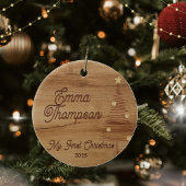 Rustic Wood Baby eerste kerstdag 2025 Keramisch Ornament