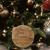 Rustic Wood Baby eerste kerstdag 2025 Keramisch Ornament