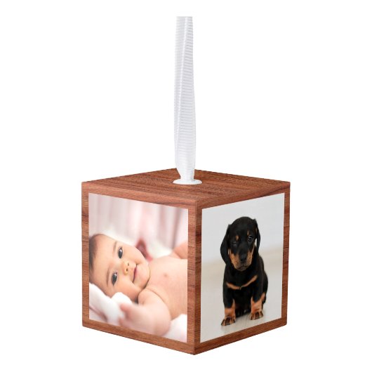 Rustic Wood baby eerste Kerstmis drie Foto Decoratie (Achter hoekig)