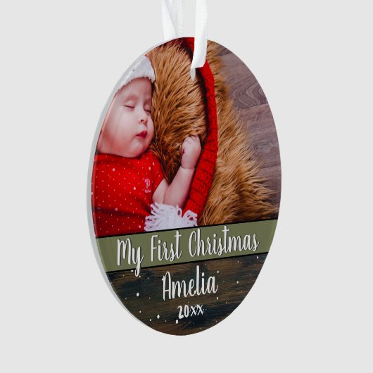 Rustic Wood Baby Mijn eerste kerstfoto Ornament (voorkant)