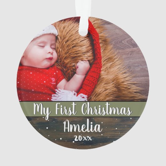 Rustic Wood Baby Mijn eerste kerstfoto Ornament (achterkant)