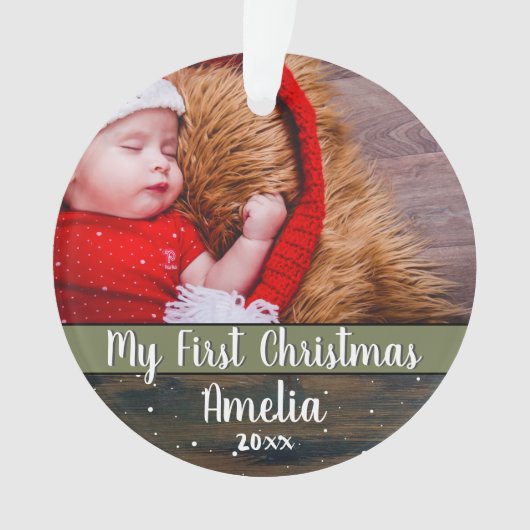 Rustic Wood Baby Mijn eerste kerstfoto Ornament (voorkant)