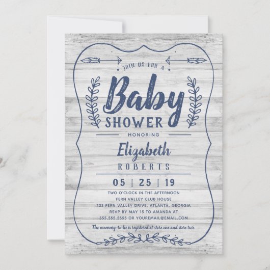 Rustic Wood Baby shower Invitation, grijs Kaart (Voorkant)