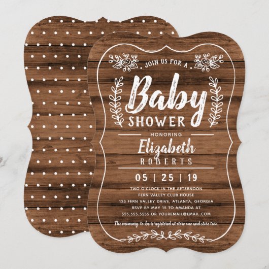 Rustic Wood Baby shower Invitation Kaart (Voorkant / Achterkant)