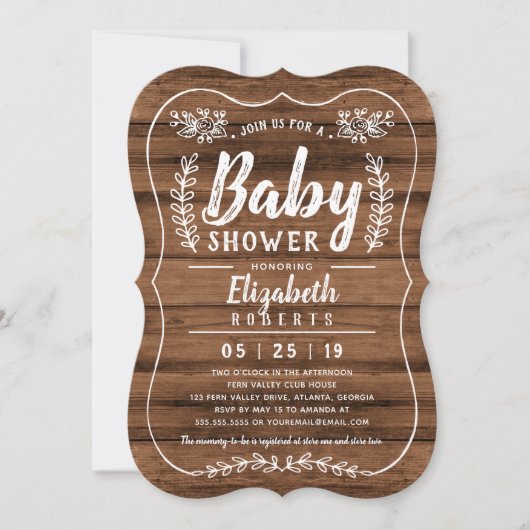 Rustic Wood Baby shower Invitation Kaart (Voorkant)