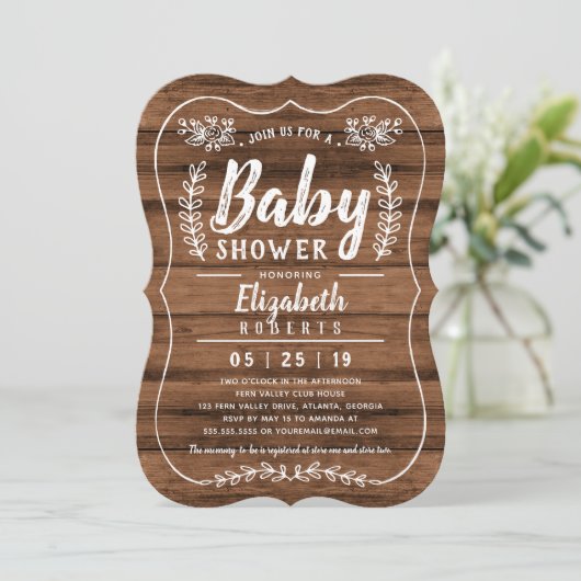 Rustic Wood Baby shower Invitation Kaart (Staand voorkant)