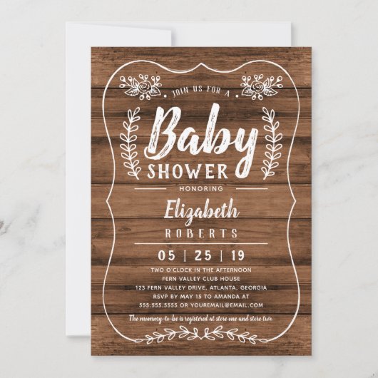 Rustic Wood Baby shower Invitation Kaart (Voorkant)