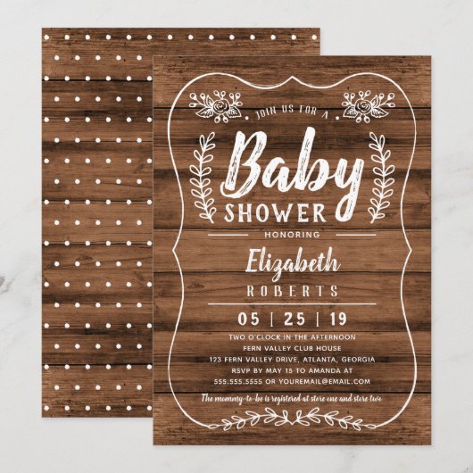 Rustic Wood Baby shower Invitation Kaart (Voorkant / Achterkant)