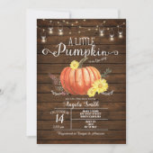 Rustic Wood Baby shower Little Pumpkin Invitation Kaart (Voorkant)