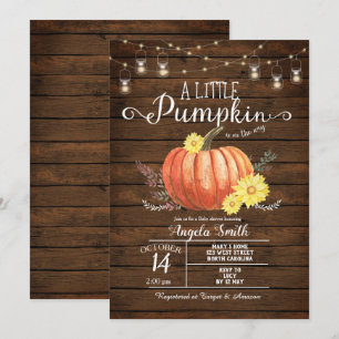 Rustic Wood Baby shower Little Pumpkin Invitation Kaart