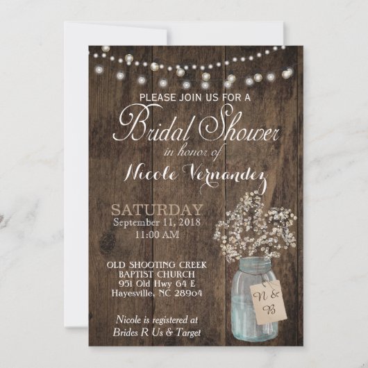 Rustic Wood Baby's Breath Bridal Shower Uitnodigin Kaart (Voorkant)