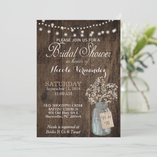 Rustic Wood Baby's Breath Bridal Shower Uitnodigin Kaart (Staand voorkant)