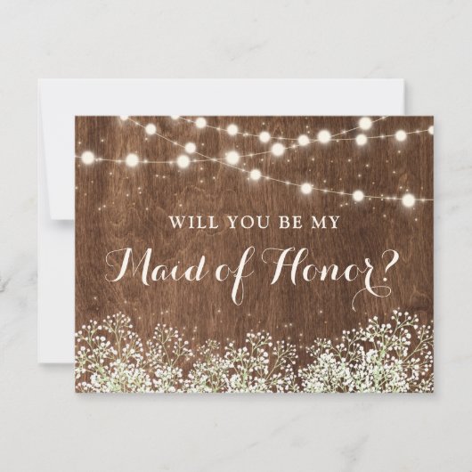 Rustic Wood Baby's Breath Country Maid of Honor Kaart (Voorkant)