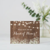 Rustic Wood Baby's Breath Country Maid of Honor Kaart (Staand voorkant)