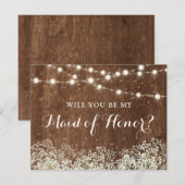 Rustic Wood Baby's Breath Country Maid of Honor Kaart (Voorkant / Achterkant)