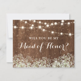 Rustic Wood Baby's Breath Country Maid of Honor Kaart