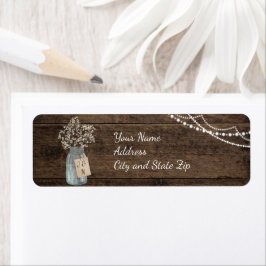 Rustic Wood Baby's Breath Mason Jar Wedding Etiket