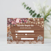 Rustic Wood Baby's Breath String Lights Lace RSVP Kaartje (Staand voorkant)