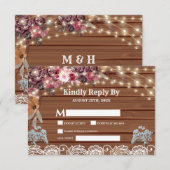 Rustic Wood Baby's Breath String Lights Lace RSVP Kaartje (Voorkant / Achterkant)