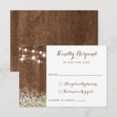 Rustic Wood Baby's Breath String Lights RSVP Kaart (Voorkant / Achterkant)