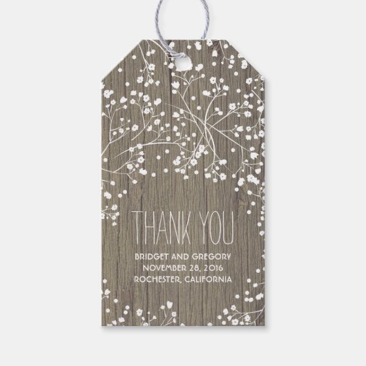 Rustic Wood Baby's Breath Wedding Cadeaulabel (Voorkant)