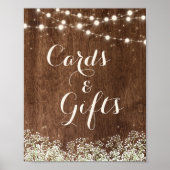 Rustic Wood Baby's Breath Wedding Cards Getikt Poster (Voorkant)