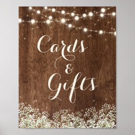 Rustic Wood Baby's Breath Wedding Cards Getikt Poster