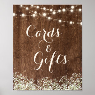 Rustic Wood Baby's Breath Wedding Cards Getikt Poster
