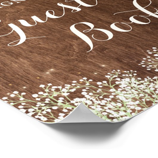 Rustic Wood Baby's Breath Wedding Guest Sign Poster (Hoek)